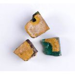 Three Byzantine Glass-Paste Mosaic Squares with Gold Leaf, 9th - 11th century; length max cm 2,3.