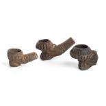 Group of Three Indochinese Terracotta Smoking Pipes, 19th century, length max cm 8. Provenance:
