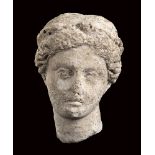 Roman Marble Head of Diana, 1st century BC - 1st century AD; height cm 15 (cm 19 with Iron support);