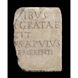 Roman Marble Gravestone Fragment, 2nd- 3rd century AD; height cm 22,4; length cm 16,5; wide cm 3,