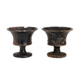 Couple of Apulian Black-Glazed Chalices, 4th - 3rd century BC; height max cm 8, diam. max cm 9.