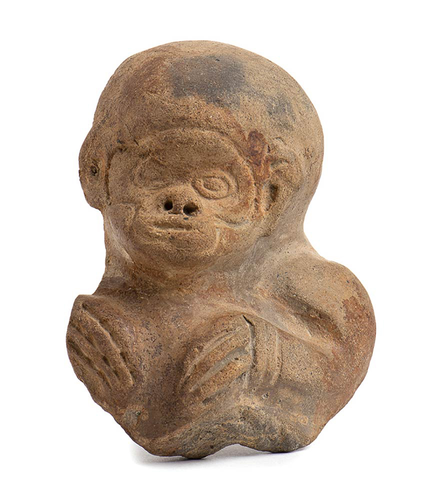 Terracotta Monkey Bust Fragment, Guatemala or Mexico, Maya Civilization, ca. 6th - 7th century AD;