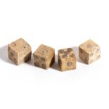 Group of Four Roman Bone Gaming Dices, 1st - 3rd century AD; length max cm 0,4. Provenance: