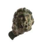 Roman Bronze Jupiter Head Applique, 1st - 2nd century AD; height cm 4,3; Nice green patina.