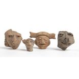 Collection of four Terracotta Heads, Mexico, Teotihuacan Culture, ca. AD 1000; height max cm 4,6-