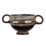 Apulian Cup-Skyphos in Gnathia Style, 4th century BC; height cm 6, diam. cm 7,7. Provenance: English