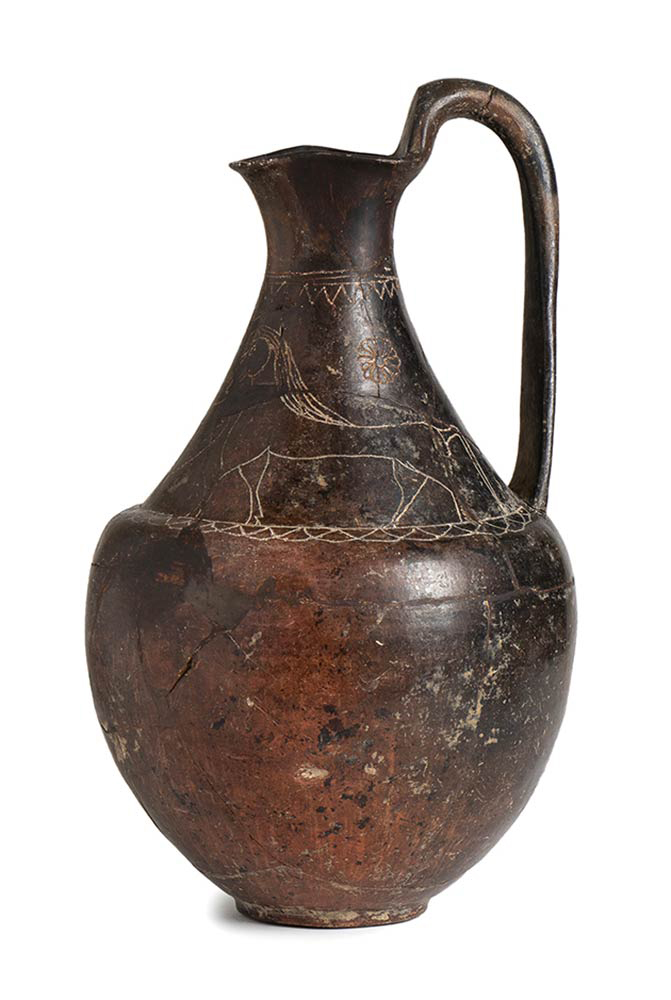 Faliscan Oinochoe with Incised Decoration, 7th century BC; height cm 27; Incised decoration consists - Image 2 of 4