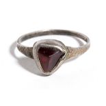 Reinassance Silver Ring with Red Glass, 15th - 16th century; diam cm 2. Provenance: English