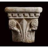 Renaissance Marble Capital, 15th century; height cm 25 (cm 21 x 26 basin); Used as Holy Water Stoup.