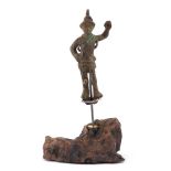 Italic Bronze Standing Warrior, 4th - 3rd century BC; height cm 9 (cm 13 with stand); A very nice