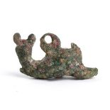 Roman Bronze Dolphin-Shaped Pendant, 1st - 2nd century AD; length cm 4,3; amazing patina.