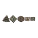 Group of Five Medieval Bronze Weights, 13th - 15th century AD; length max cm 1,5 - min cm 1.
