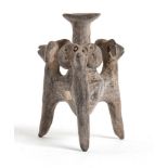 Iranian Amlash Culture Tripod Vessel with Ram Heads, 9th - 8th century BC; height cm 11, diam cm