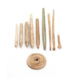 Group of Roman Bone Elements, 1st - 4th century AD; height max cm 8,7; Styles, needles and a stud.