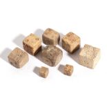 Group of Eight Roman Bone Gaming Dices, 1st - 3rd century AD; height cm max 1,5 - min 0,8.