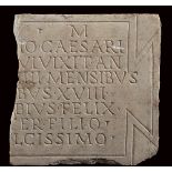 Roman Marble Funerary Inscription on Tabula Ansata, 1st - 2nd century AD; height cm 30,5 (with