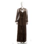 DINA BARACCHI EVENING DRESS 60s Brown lurex evening dress and matching chiffon shirt. General