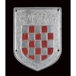 Sleeve shield of the Croatian Legion Aluminium and black eco-leather, 102 x 46 x 47 cm Painted