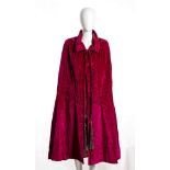 SILK VELVET OPERA CLOAK 20s Fuchsia silk velvet opera cloak,stiched details, tails ending with
