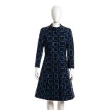 WOOL COAT 60s Black wool geometric blue pattern coat General Conditions grading B