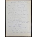 Freddy Mercury (1945-1991), autographed song notes Autographed notes written by Freddie Mercury