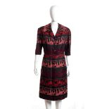 DRESS Late 60s A black background shades of red Italian monuments skyline pattern poly blend