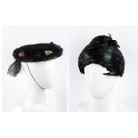 MAD MANCY TWO HATS 40s/ 60s A lot of 2 items: a late 40s black straw boater hat, black tulle and