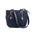 GIANNI VERSACE CANVAS BAG 90s Dark blue logo canvans, leather handle, gilded hardware bag General