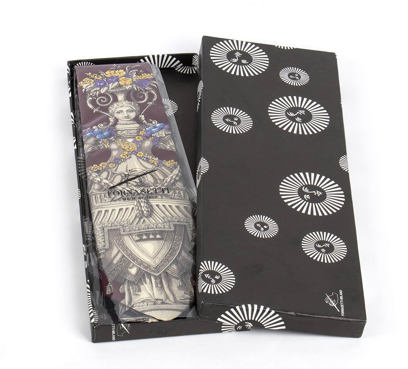 FORNASETTI SILK TIE 80s Silk tie with original box. General Conditions grading A (new with tag)