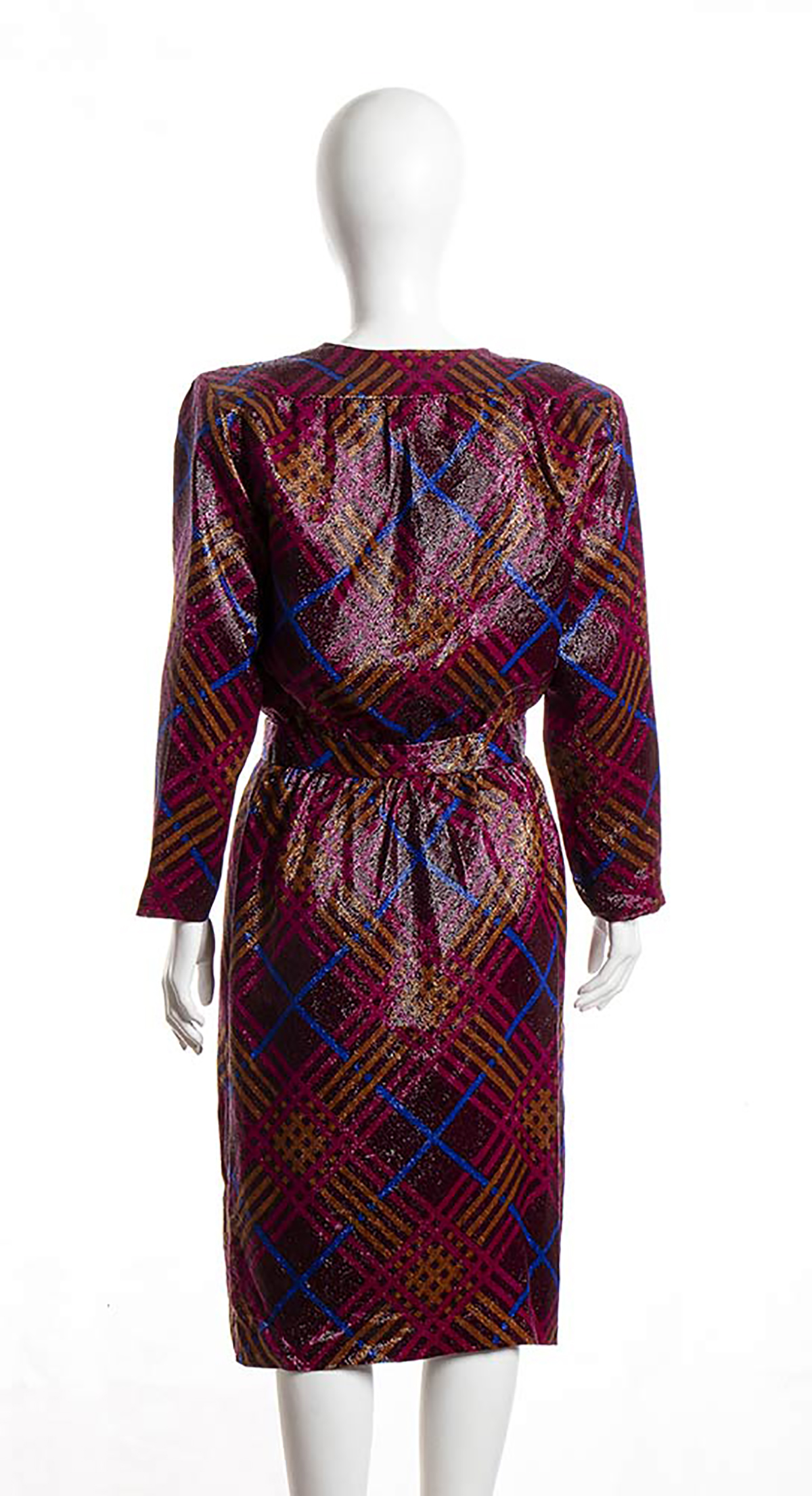 SAINT LAURENT RIVE GAUCHE DRESS 80s Polyester blend lurex tartan pattern dress, General conditions - Image 3 of 4