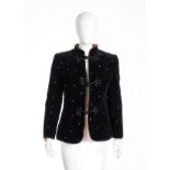 WALTER ALBINI EVENING JACKET Fall/Winter 1979-80 Black velvet, orange rhinestones, frog fastening