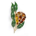 VALENTINO GILDED METAL BROOCH 90s Gilded enameled brooch with rhinestones and glass paste. 18x8 cm