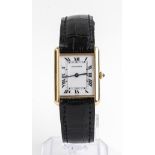 Whatch Cartier Tank 18kt gold model from '90s case in 18 kt yellow gold and quartz mvement lather