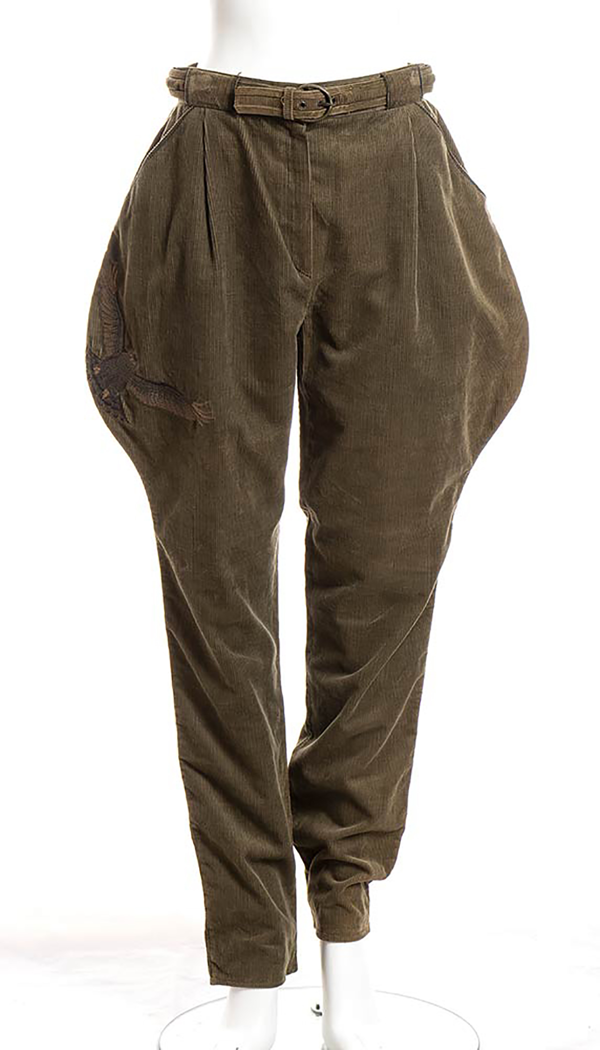 GIANNI VERSACE COTTON TROUSER 1981 ca Cotton corduroy dove gray trouser, side embroidery. General