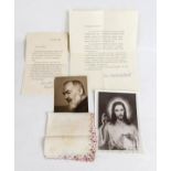 Padre Pio da Pietrelcina (1887-1968) handkerchief Lot consisting of: a cotton handkerchief with