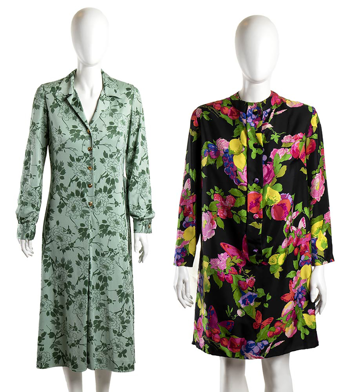 KEN SCOTT LOT OF 2 DRESSES 70s A lot of 2 Ken Scott dresses 1) A light green poly blend green floral