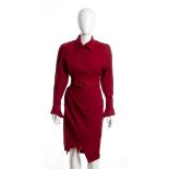 THIERRY MUGLER WOOL DRESS 80s Cherry red wool dress, belt. General Conditions grading B/C (signs