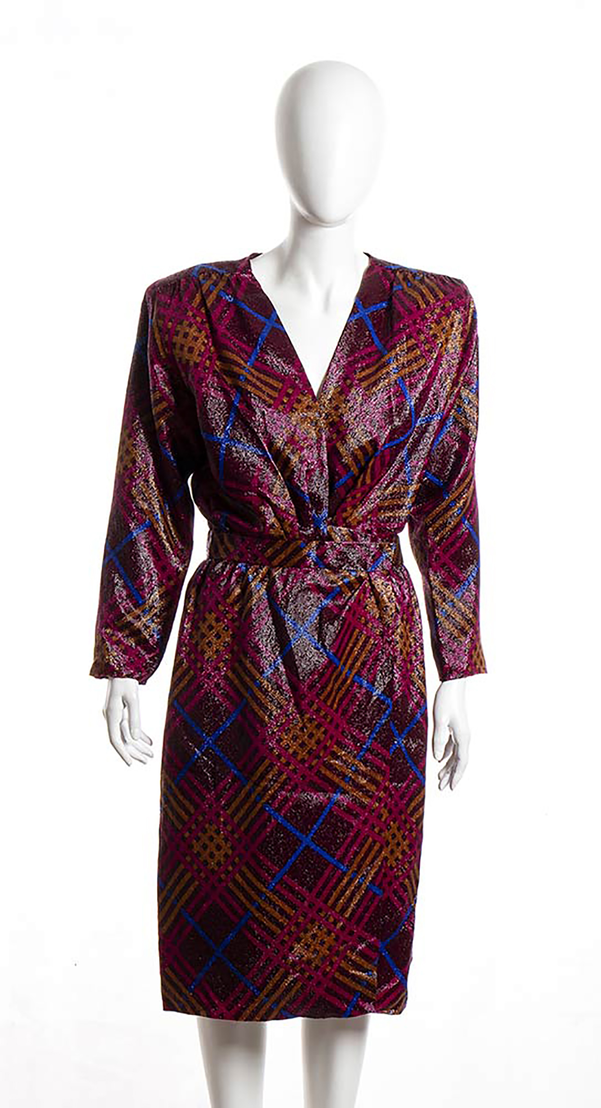 SAINT LAURENT RIVE GAUCHE DRESS 80s Polyester blend lurex tartan pattern dress, General conditions