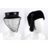SCHMIDT HAUTE MODE 2 HATS Late 50s A lot of 2 hats: a faux patent leather and tulle hat, a black