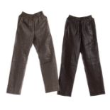 EMANUEL UNGARO PARALLELE PARIS 2 LEATHER TROUSERS 80s 2 leather trousers (dove gray and dark brown),