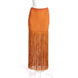 JEAN PAUL GAULTIER POUR EQUATOR SKIRT Early 80s Orange cotton blend fringed skirt. General