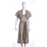 DRESS AND BOLERO Late 50s / Early 60s grey pink and hand painted polyester ensemble (dress and