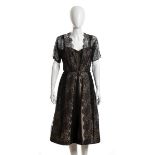 LACE DRESS Late 50s - early 60s Black lace pink petticoat dress. General Conditions grading B