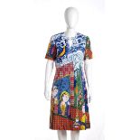 GOLDWORM DRESS 70s Polyester dress,naif pattern, Bust 100cm. General Conditions grading B