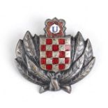 Croatia, independent state of Croatia sivered metal A cap badge, silvered and painted metal very