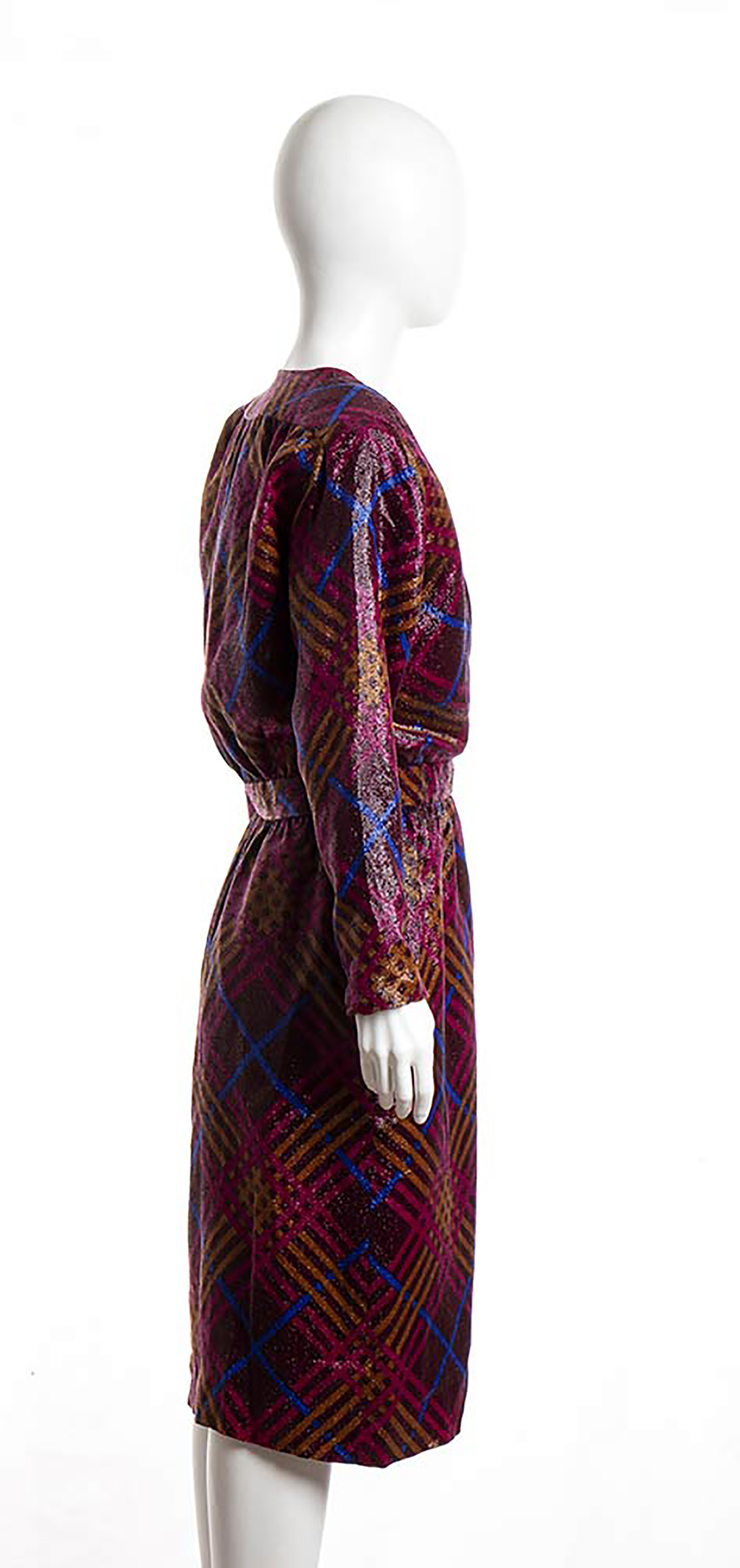 SAINT LAURENT RIVE GAUCHE DRESS 80s Polyester blend lurex tartan pattern dress, General conditions - Image 2 of 4