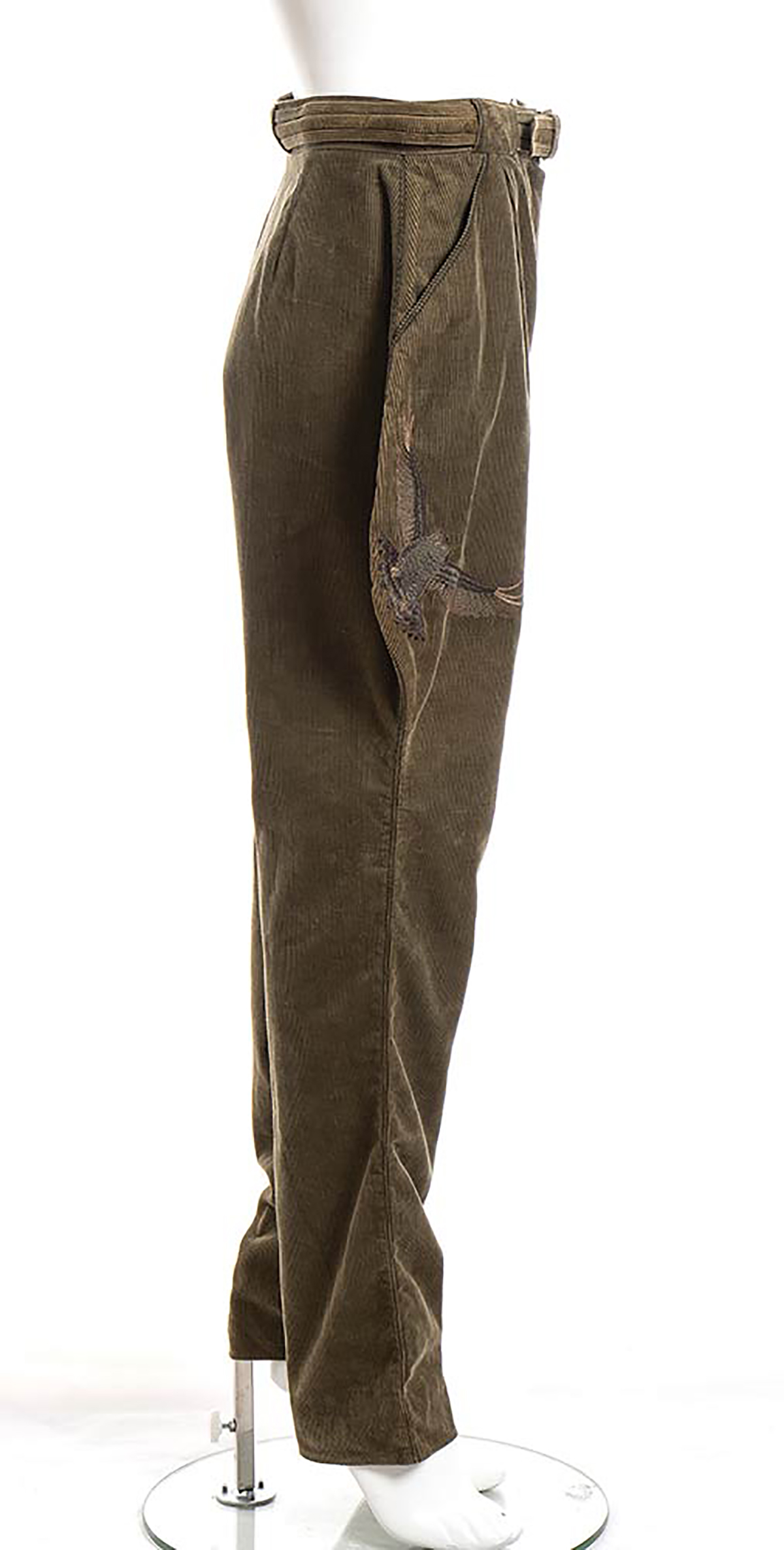 GIANNI VERSACE COTTON TROUSER 1981 ca Cotton corduroy dove gray trouser, side embroidery. General - Image 2 of 5