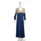 DRESS 30s A 30s light blue georgette long slip dress ,lace bodice. General Conditions grading B/C (