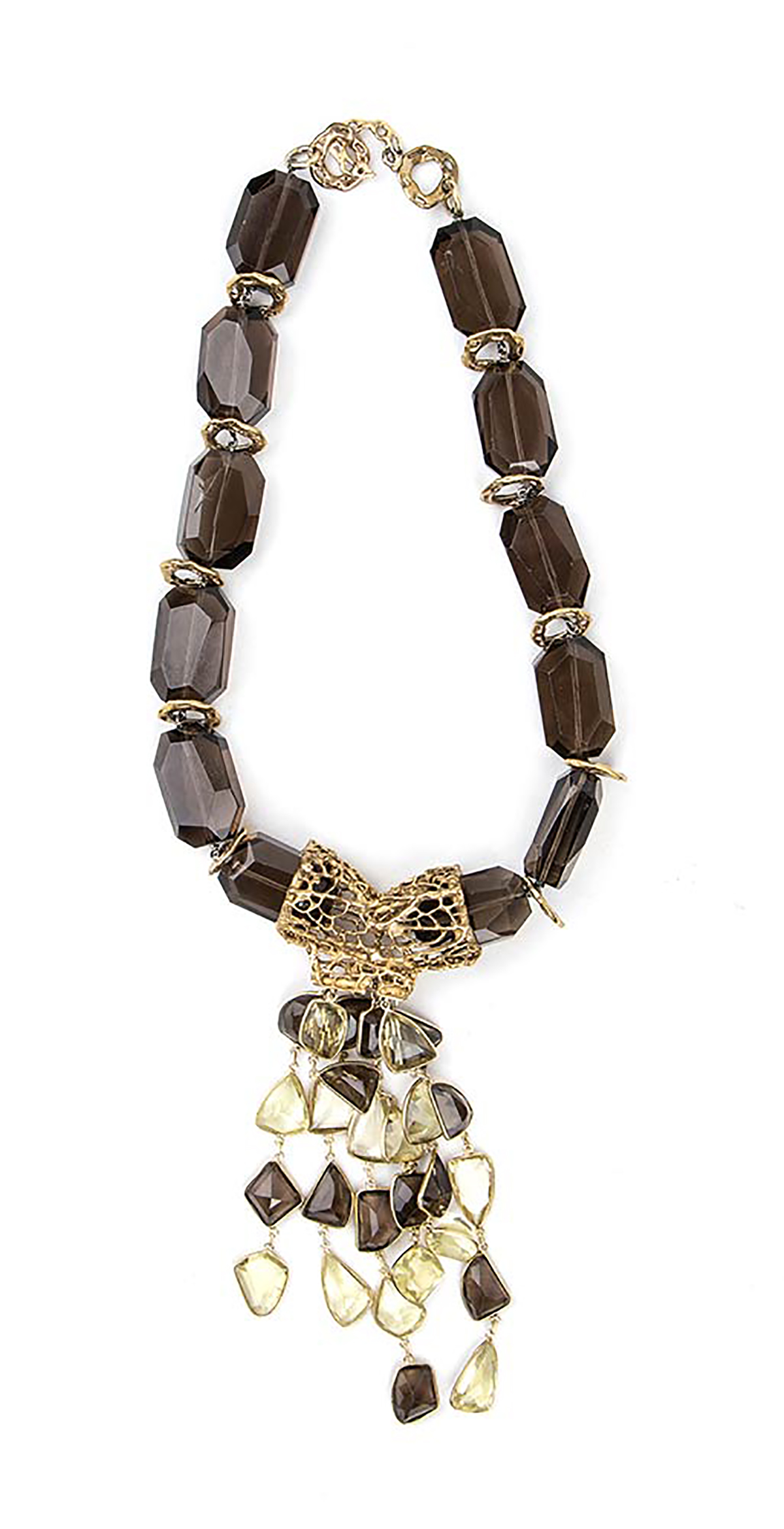 NECKLACE IN SMOKY TOPAZ WITH A LEMON CITRINE AND SMOKY TOPAZ DROP PENDANT A necklace comprised of 12 - Image 3 of 4