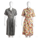 2 COTTON SILK DRESSES 60s Two 60s cotton/silk blend dress: floral pattern and grey. General